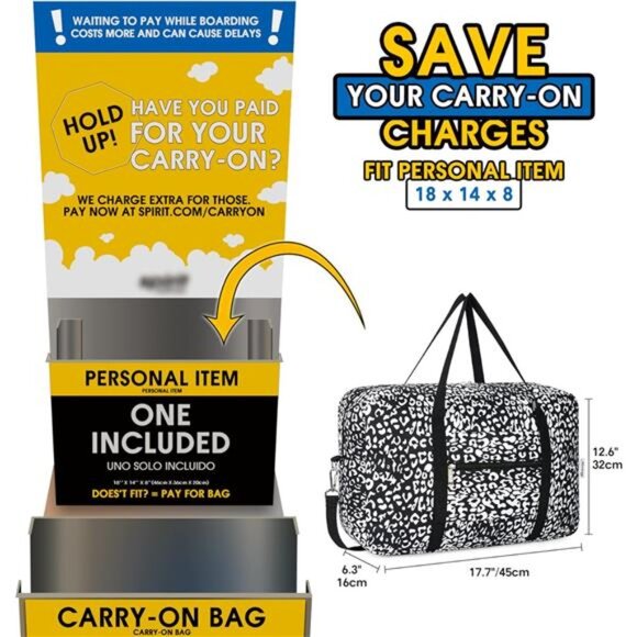 For Spirit Airlines Personal Item Bag 18x14x8 Foldable Travel Duffel Bag Tote - Picture 2 of 8
